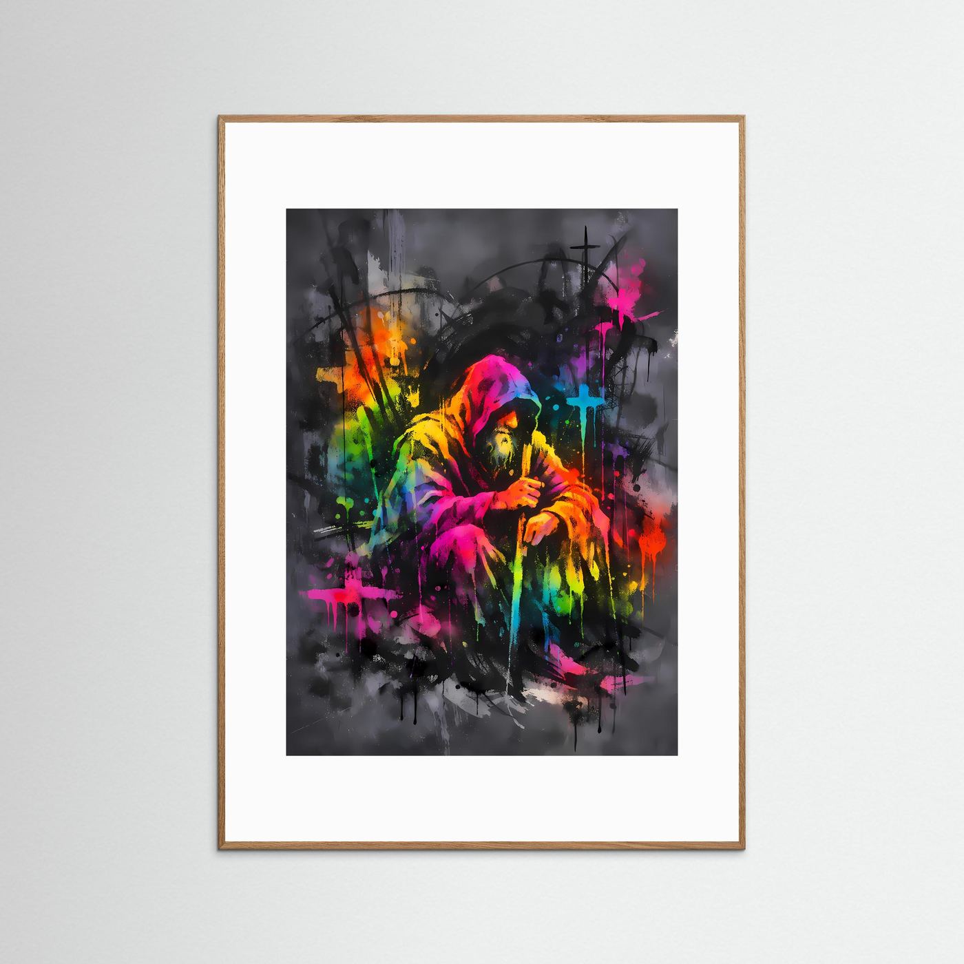 The Neon Hermit | Luxuriöses Mystik Poster Bunt & Dunkel | Abstraktes Magier Kunstposter Hochformat