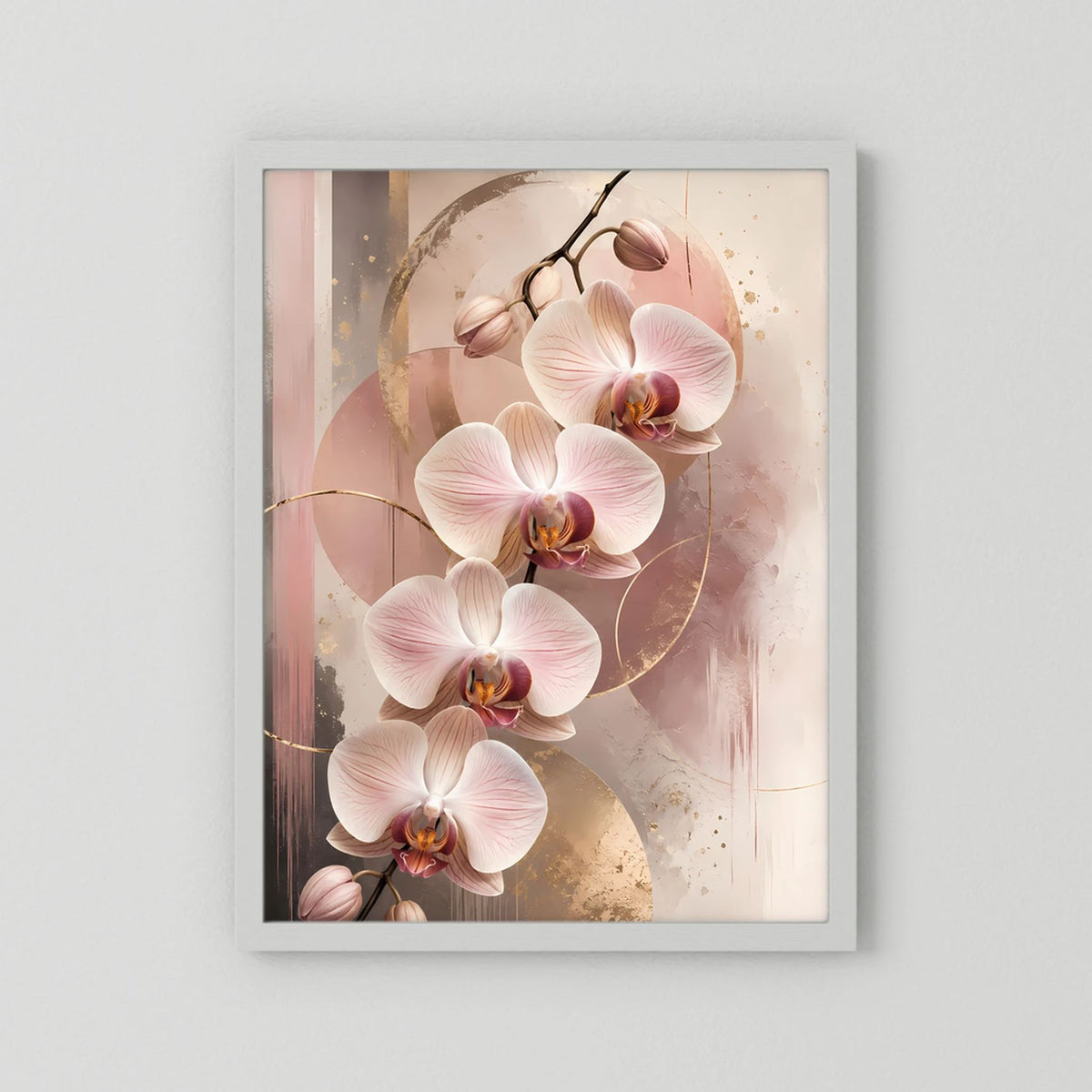 Gerahmtes Orchideen-Poster mit Rosé-Blüten und Goldakzenten