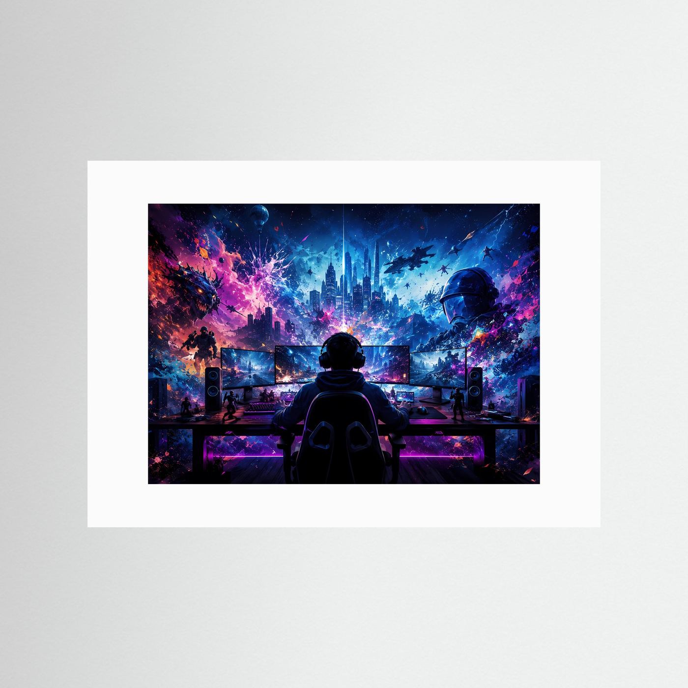Gaming World Neon Blau & Pink | Futuristische Gamer Wandkunst