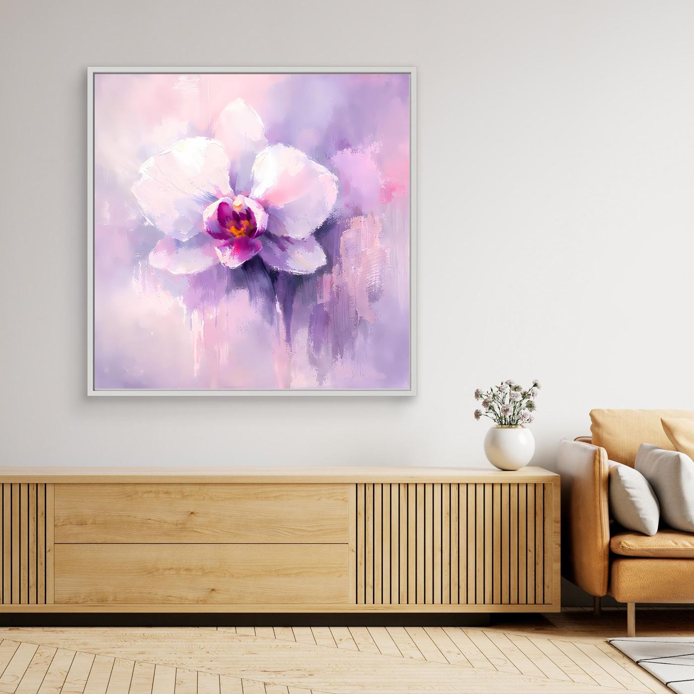 Leinwand Abstraktes Orchideen Blütenbild | Modernes Wandbild Weiß Violett Pink