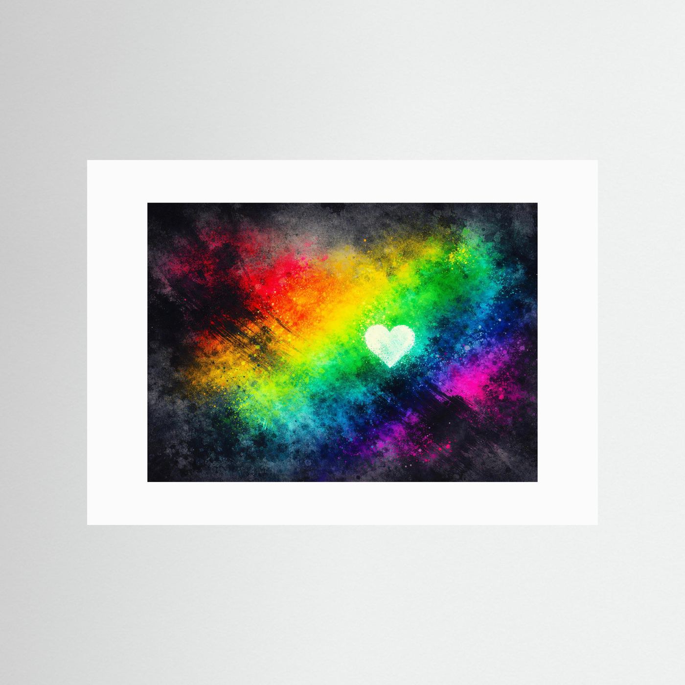 Leuchtendes Regenbogen Herz | Buntes Abstraktes Wandbild & Kunst Poster Querformat