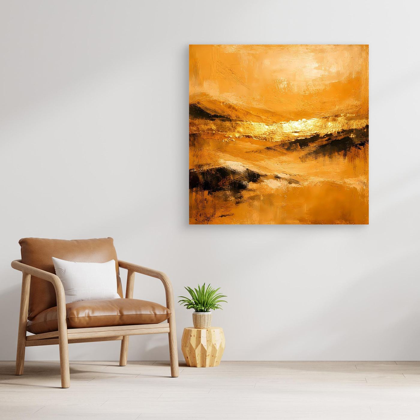 Leinwand Abstrakte Landschaft in Gold und Ocker | Modernes Elegantes Natur Wandbild
