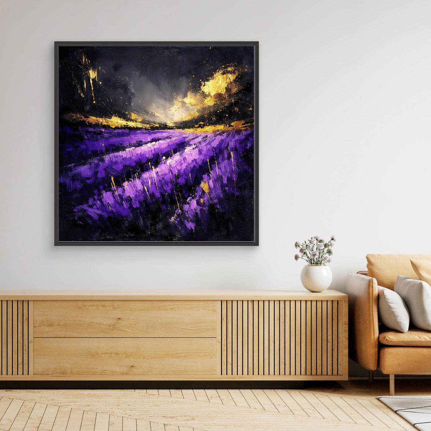 Leinwand Abstraktes Lavendelfeld im Abendlicht | Modernes Natur Wandbild