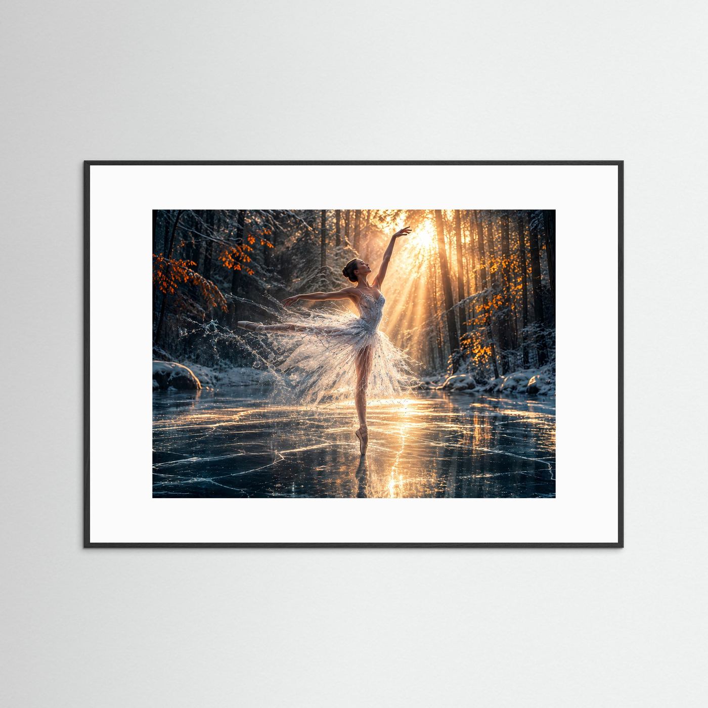 Ballerina im Winterwald Poster | Elegante Tänzerin auf Eis | Ballett Wandbild | Magische Winterkunst | Fine Art Print