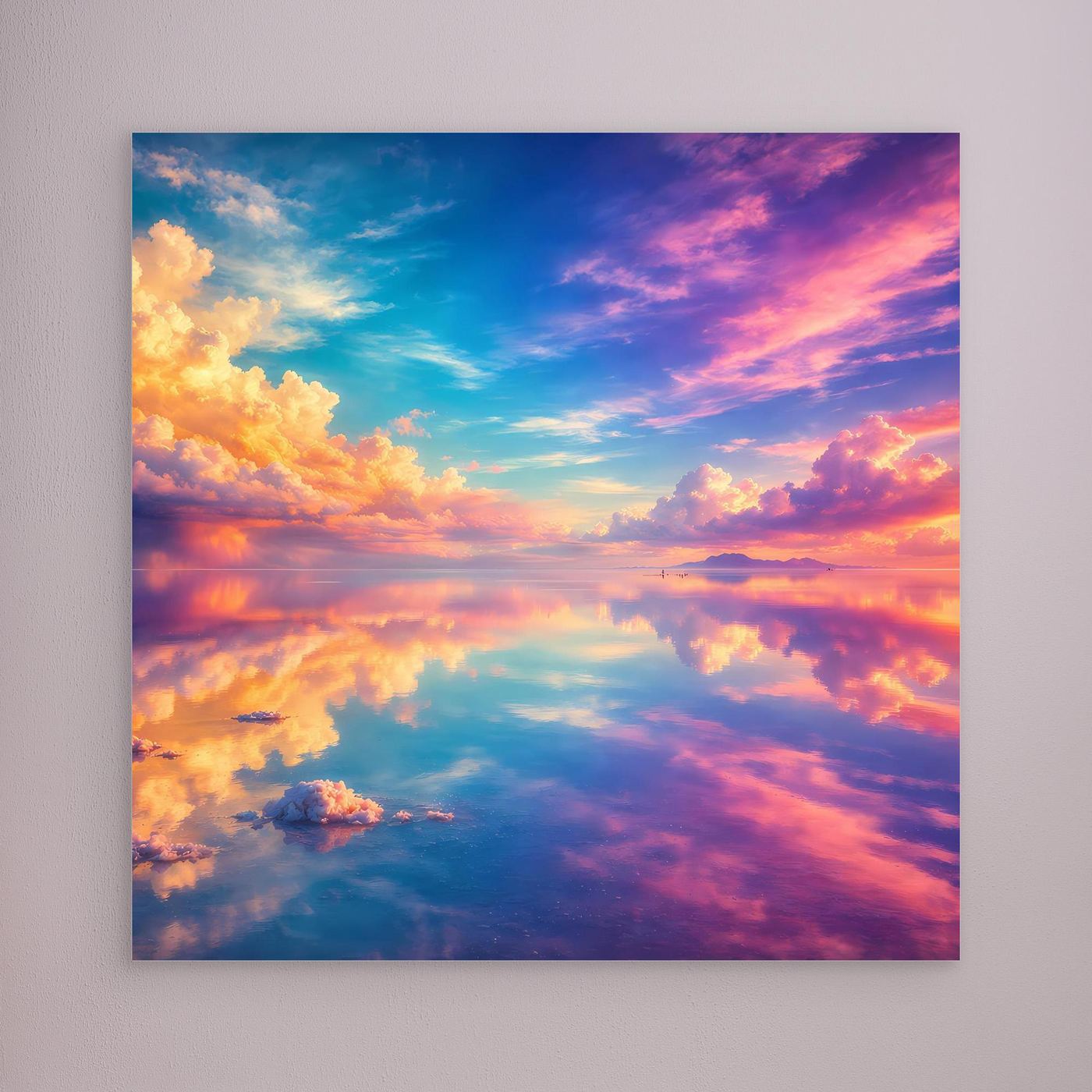 Leinwandbild Magischer Salzsee | Abstraktes Himmel-Spiegelungs Wandbild auf echtem Holzkeilrahmen