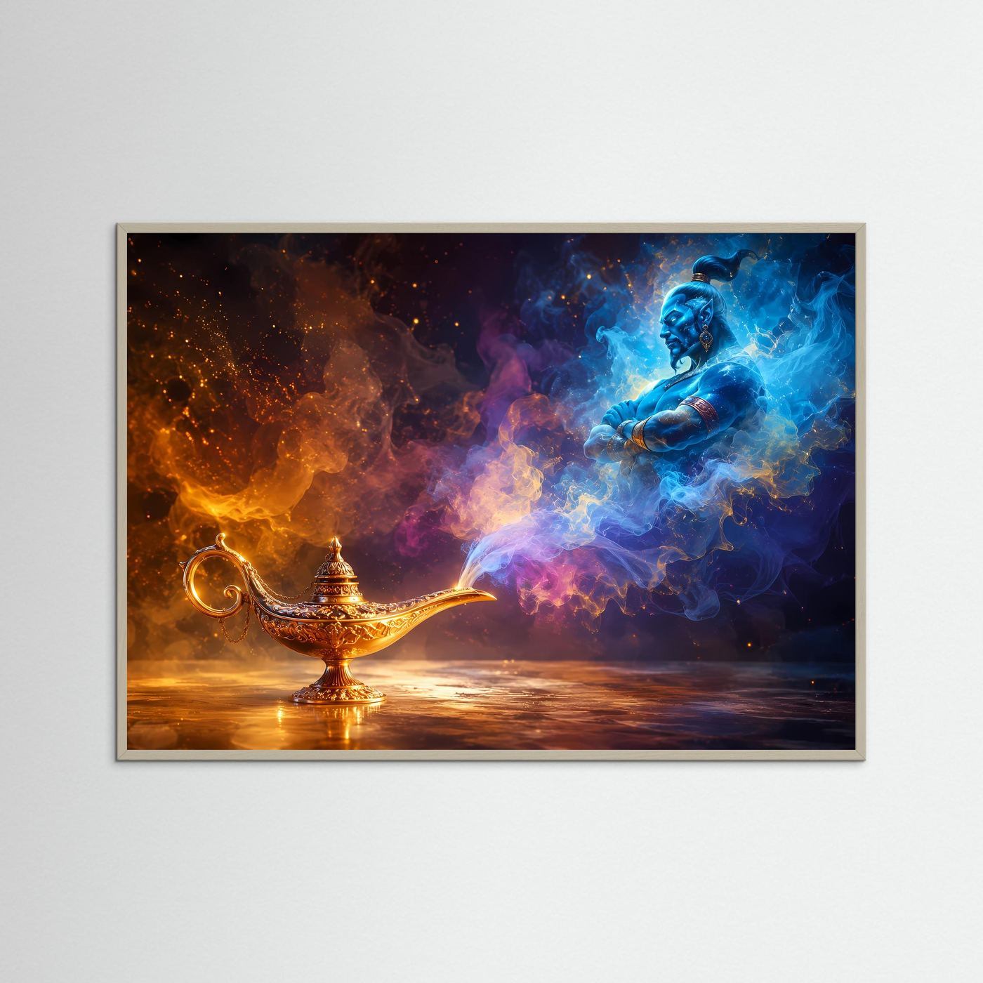 Magie aus der Wunderlampe | Mystischer Dschinn in Blau & Gold – Fantastische Wandkunst