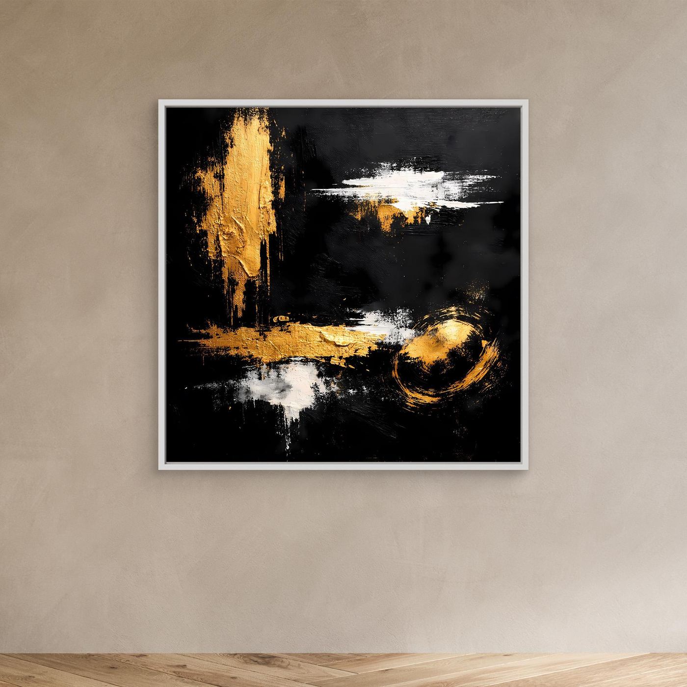 Leinwand Abstraktes Meisterwerk in Gold und Weiß | Modernes Galerie Wandbild