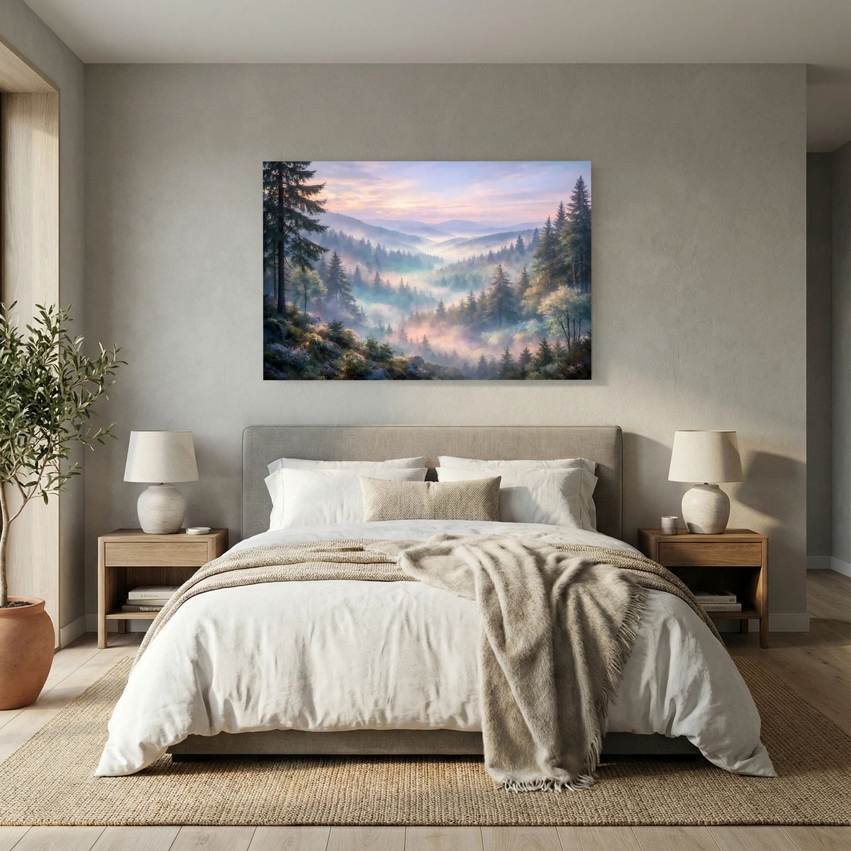 Wandposter im Querformat mit Berglandschaft im Nebeltal und bewaldeten Hängen