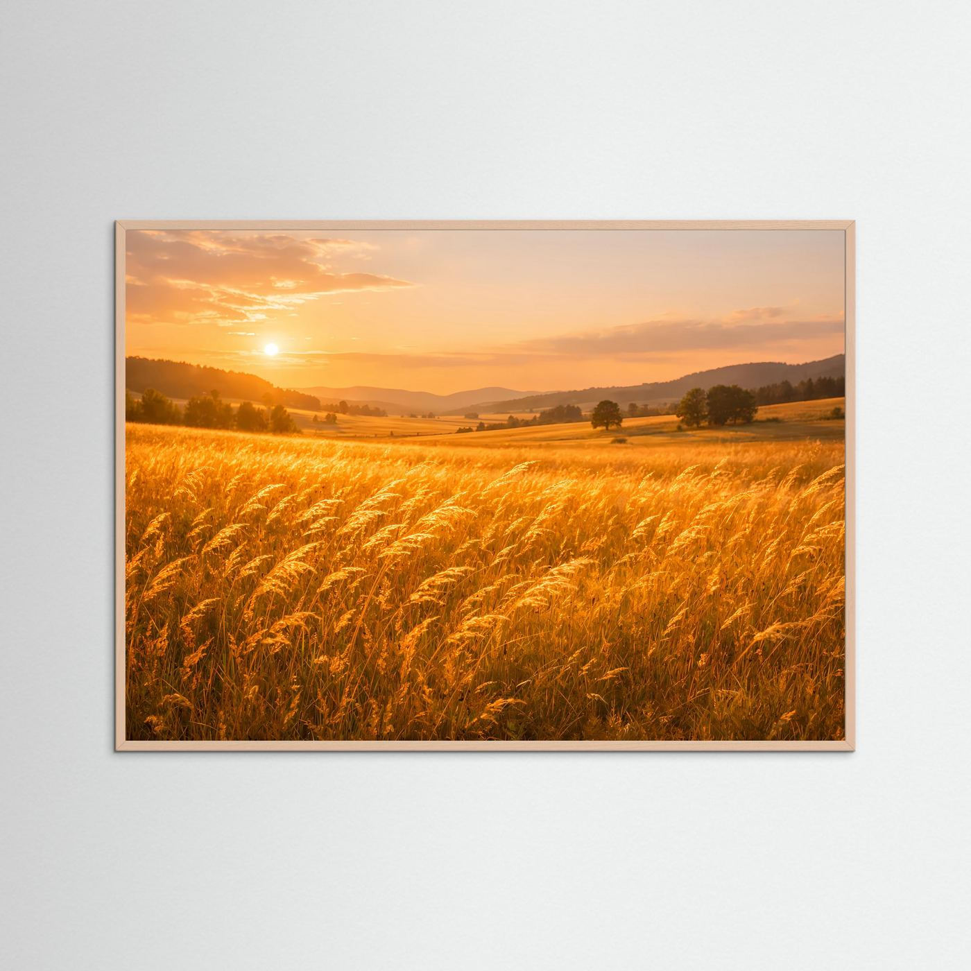 Goldenes Weizenfeld Poster | Sonnenuntergang Landschaft Wandbild | Natur Fotografie | Warme Sommerlandschaft für Wohnzimmer