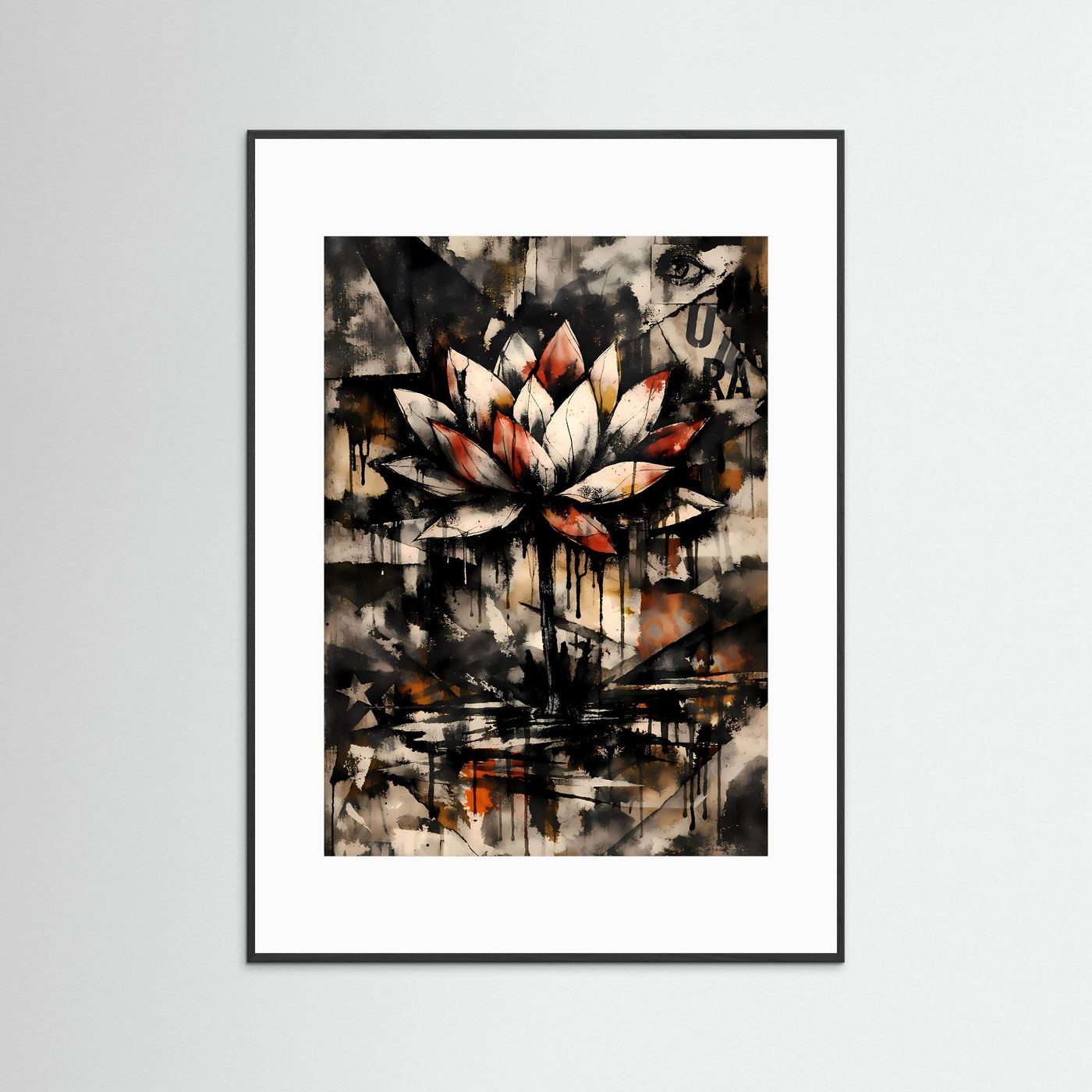 Die Kunst der Erleuchtung | Luxuriöses Lotusblüten Poster in Terrakotta, Creme & Schwarz | Abstraktes Kunstposter Hochformat