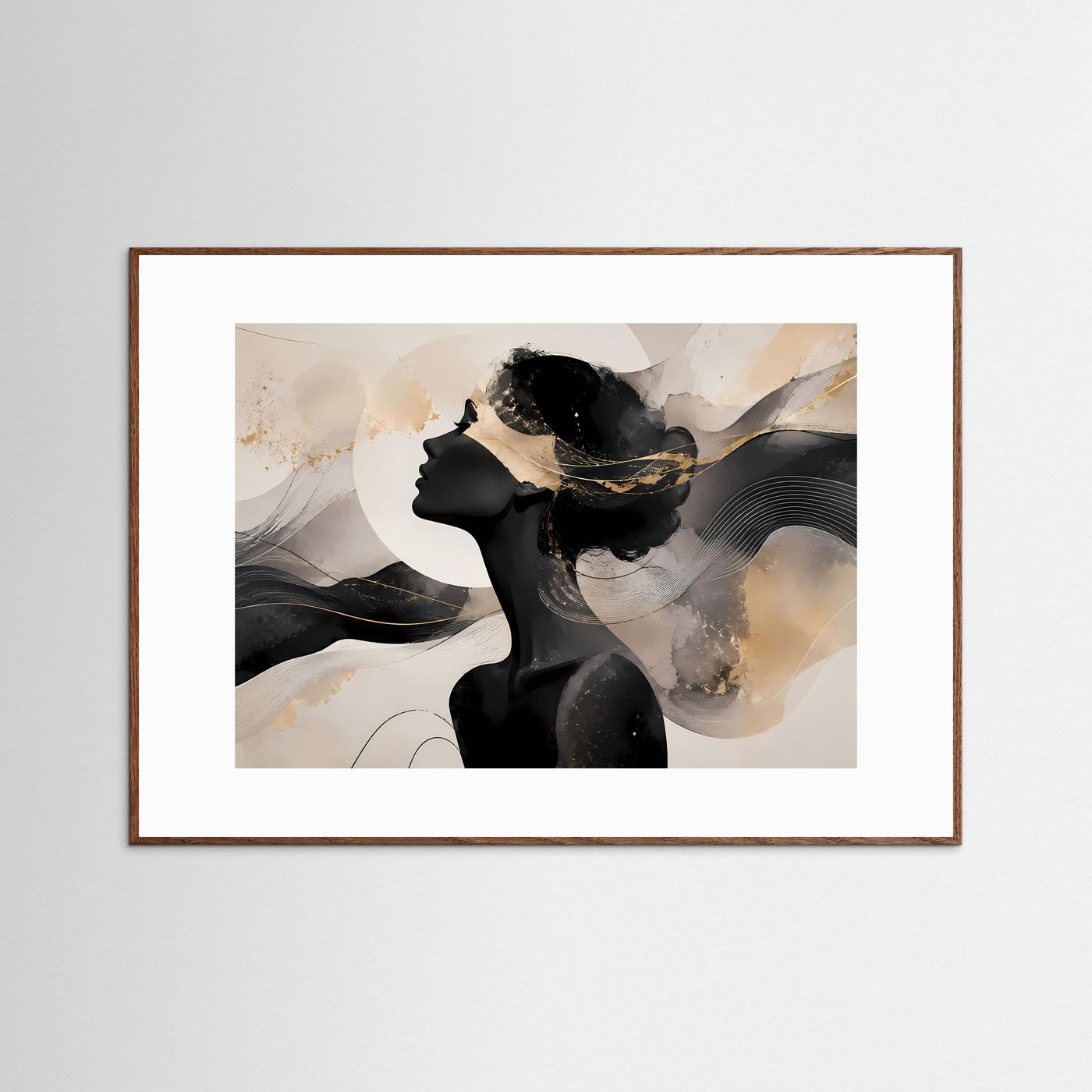 Abstrakte Frauen Silhouette Poster | Schwarz Gold Wandkunst | Minimalistische Line Art | Moderne Eleganz | Luxus Leinwand Wohnzimmer