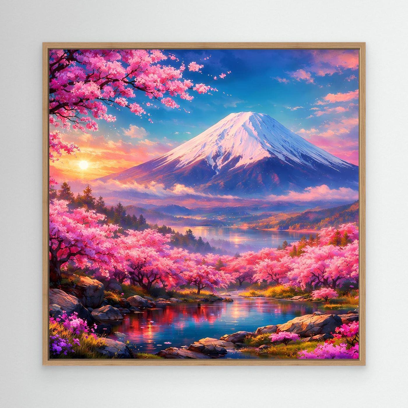 Leinwandbild Magischer Fuji & Kirschblüte | Japanisches Frühlingserwachen Wandbild auf echtem Holzkeilrahmen