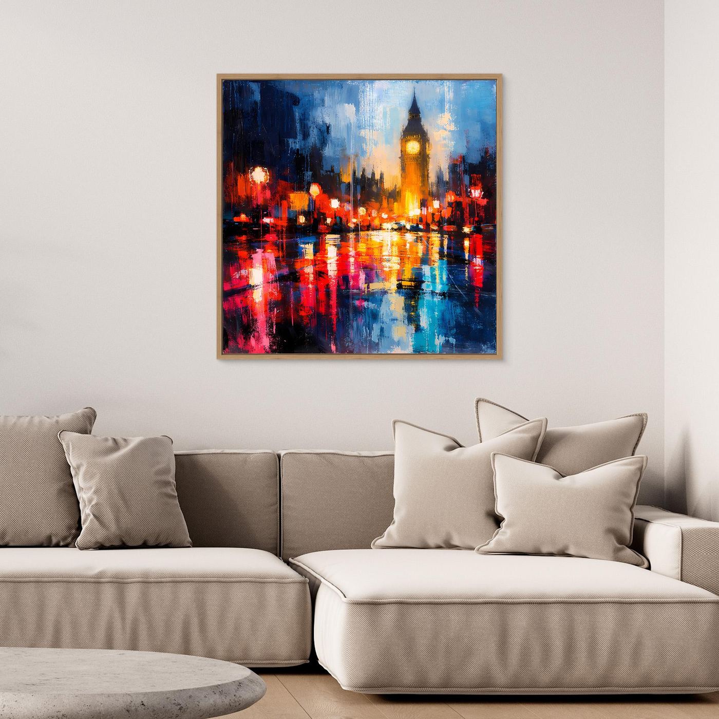 Leinwand Abstraktes Big Ben London Gemälde | Modernes Urbanes Wandbild bei Nacht