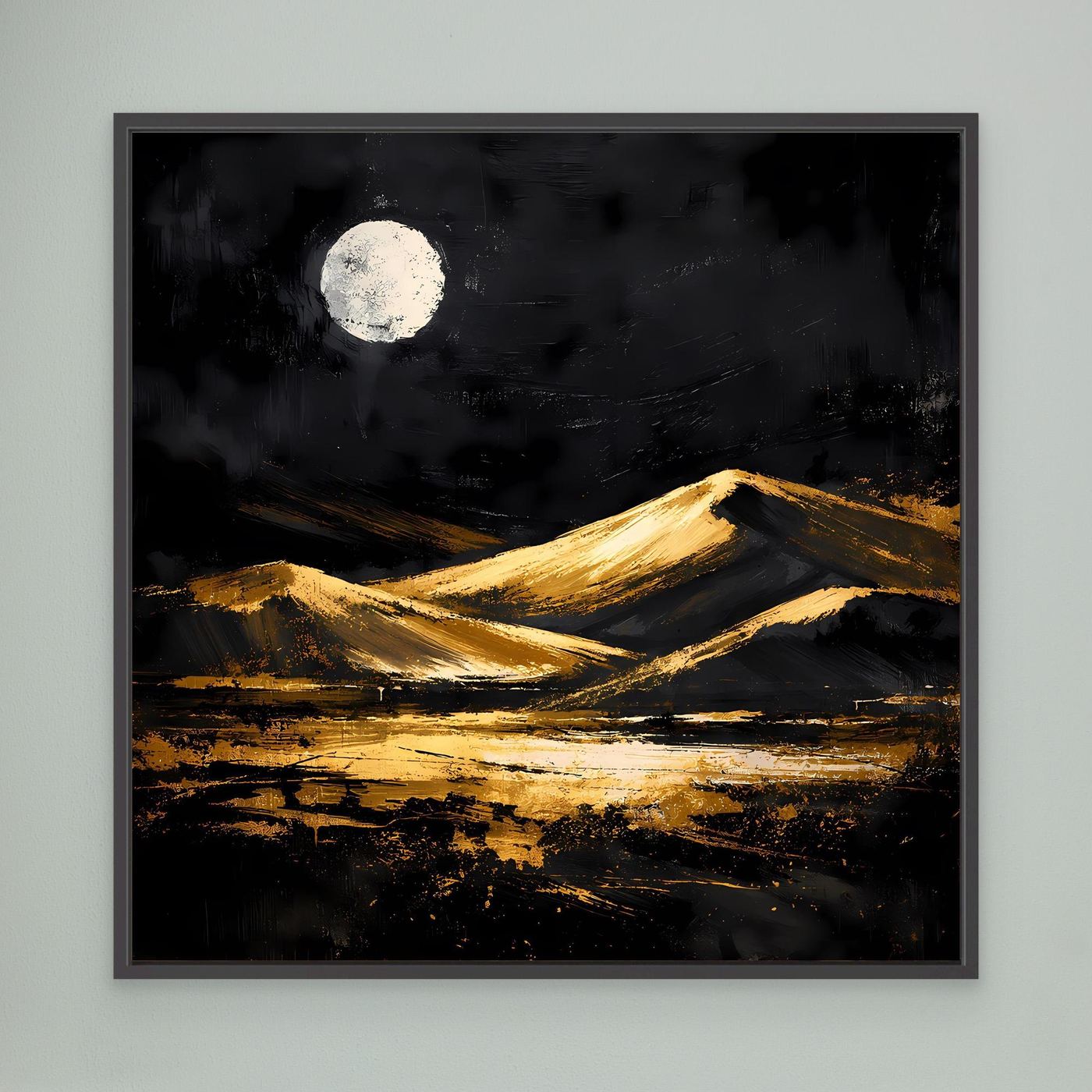 Leinwand Goldene Wüstendünen bei Vollmond | Modernes Abstraktes Landschafts Wandbild