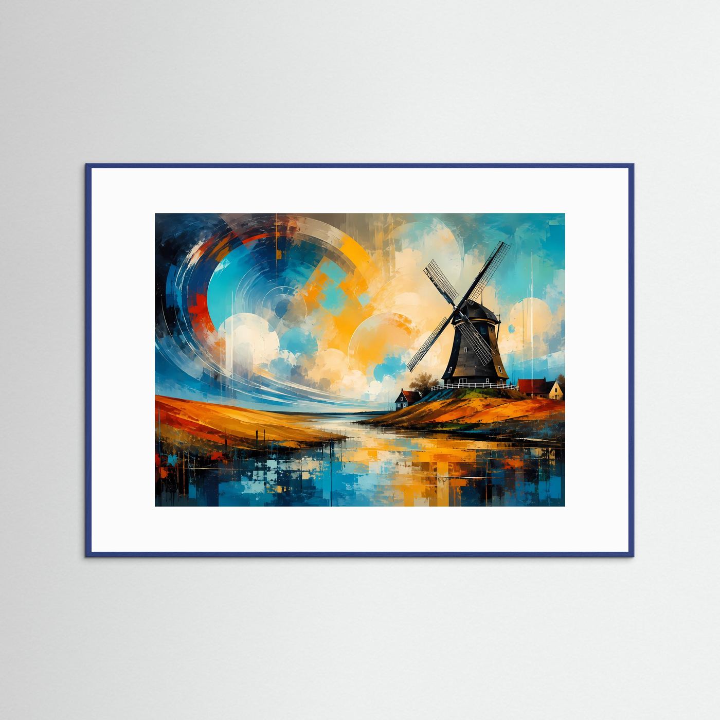 Windmühle Poster | Abstrakte Landschaft Kunst | Moderne Windmühlen Wandkunst | Elegantes Natur Wandbild