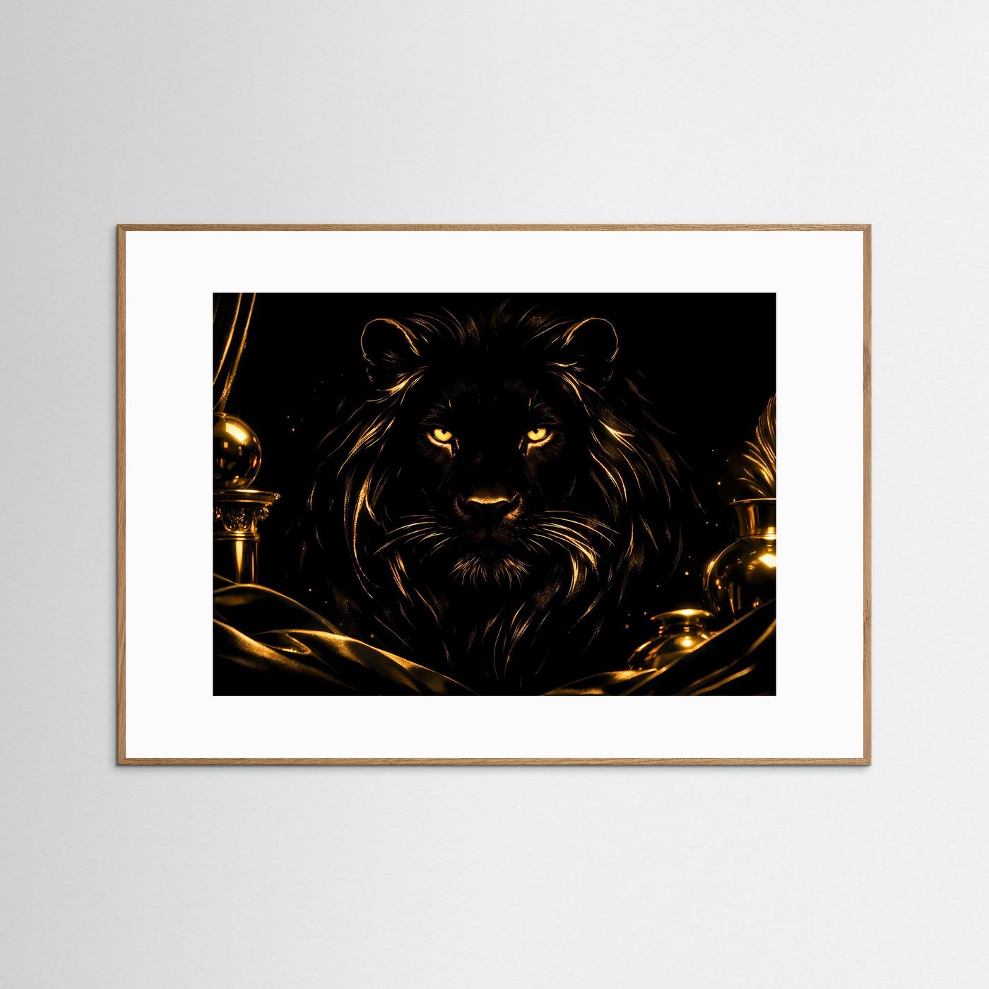 Majestätischer Schwarzer Löwe in Gold | Edles Tier Kunst & Luxus Wandbild Querformat