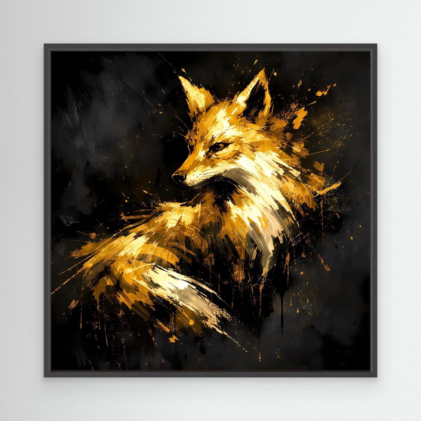 Leinwand Majestätischer Fuchs in Gold und Schwarz | Modernes Abstraktes Wildtier Wandbild