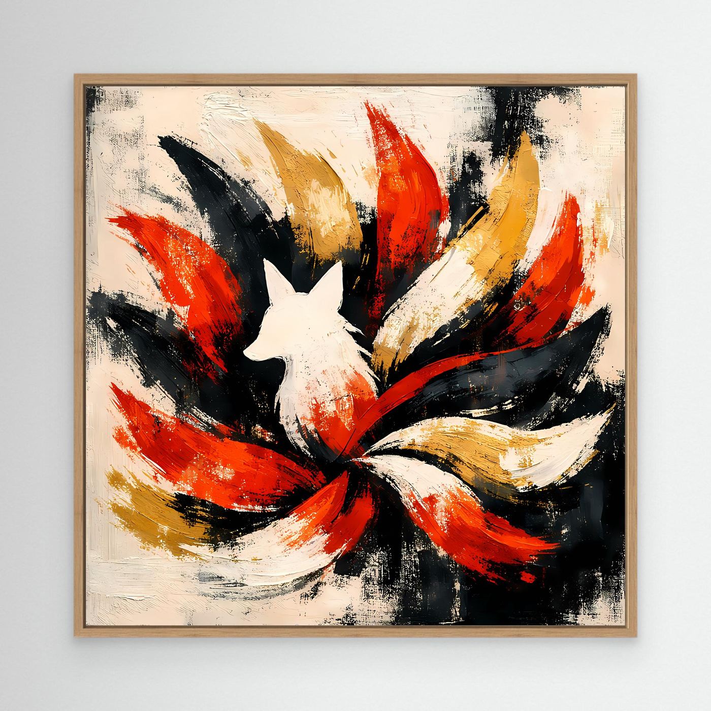 Leinwand Mythischer Neunschwänziger Fuchs Kitsune | Abstraktes Asia Fantasy Wandbild