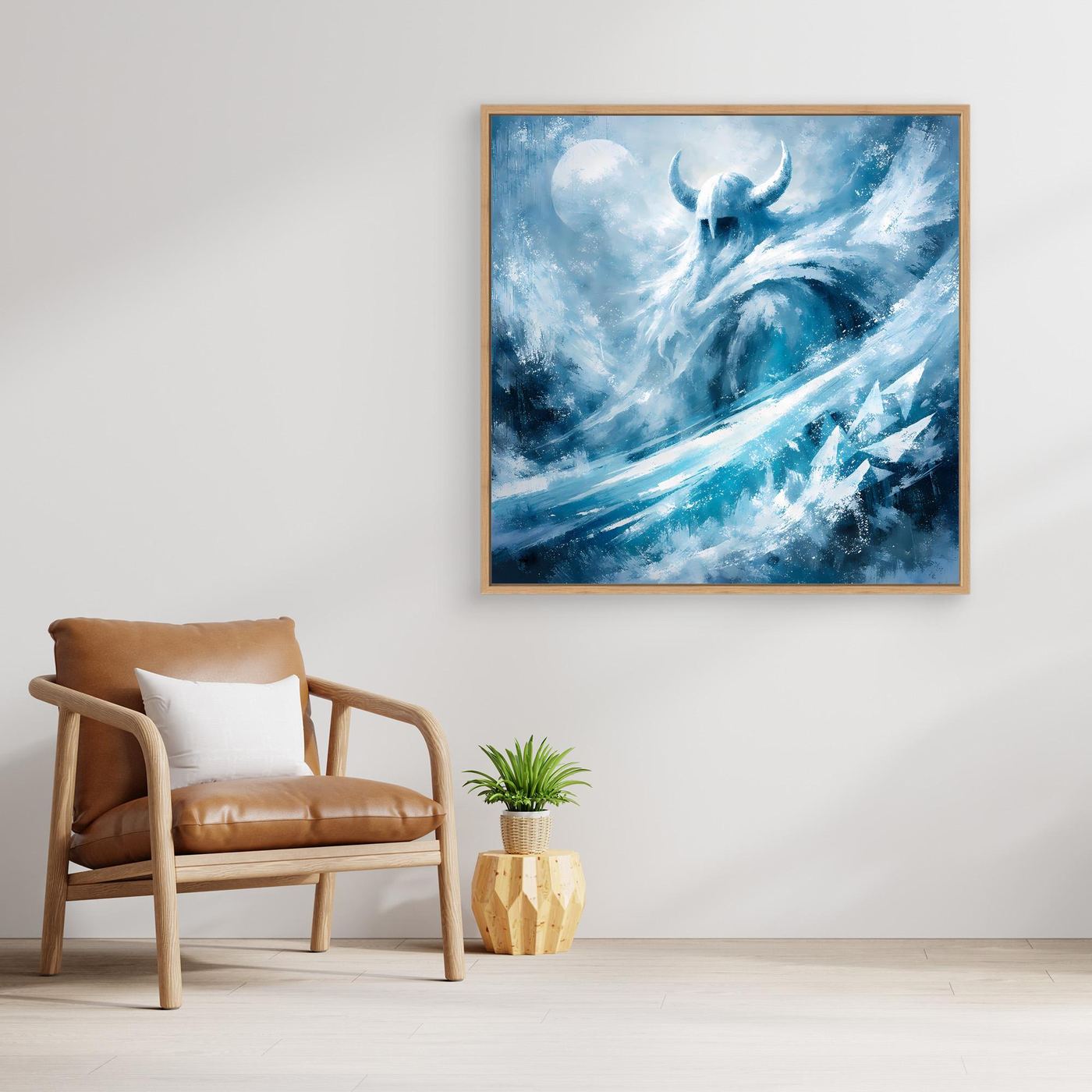 Leinwandbild mit Eiswikinger-Motiv, frostblau, Holzrahmen