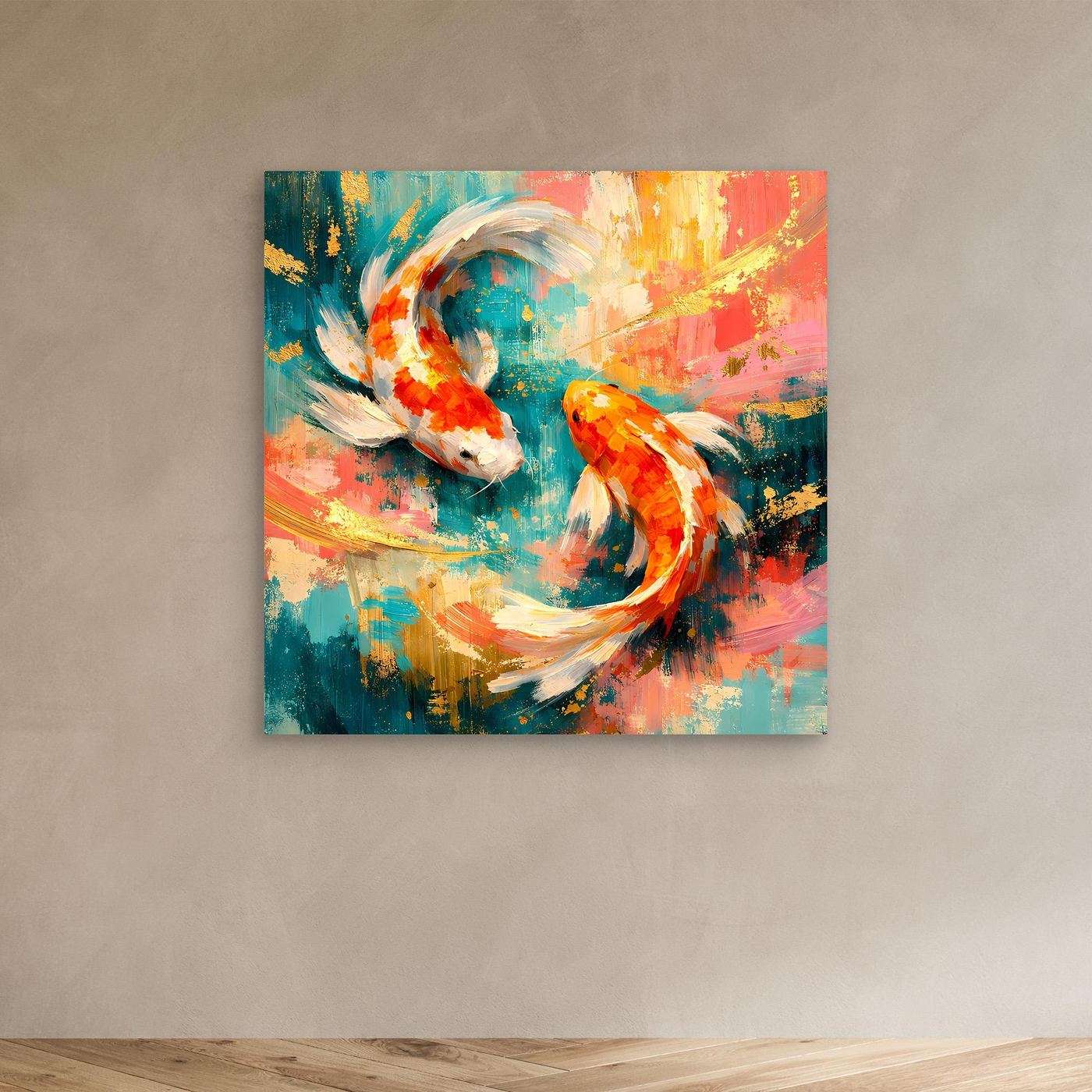 Leinwandbild mit Koi-Fischen im abstrakten Yin-Yang, ohne Rahmen