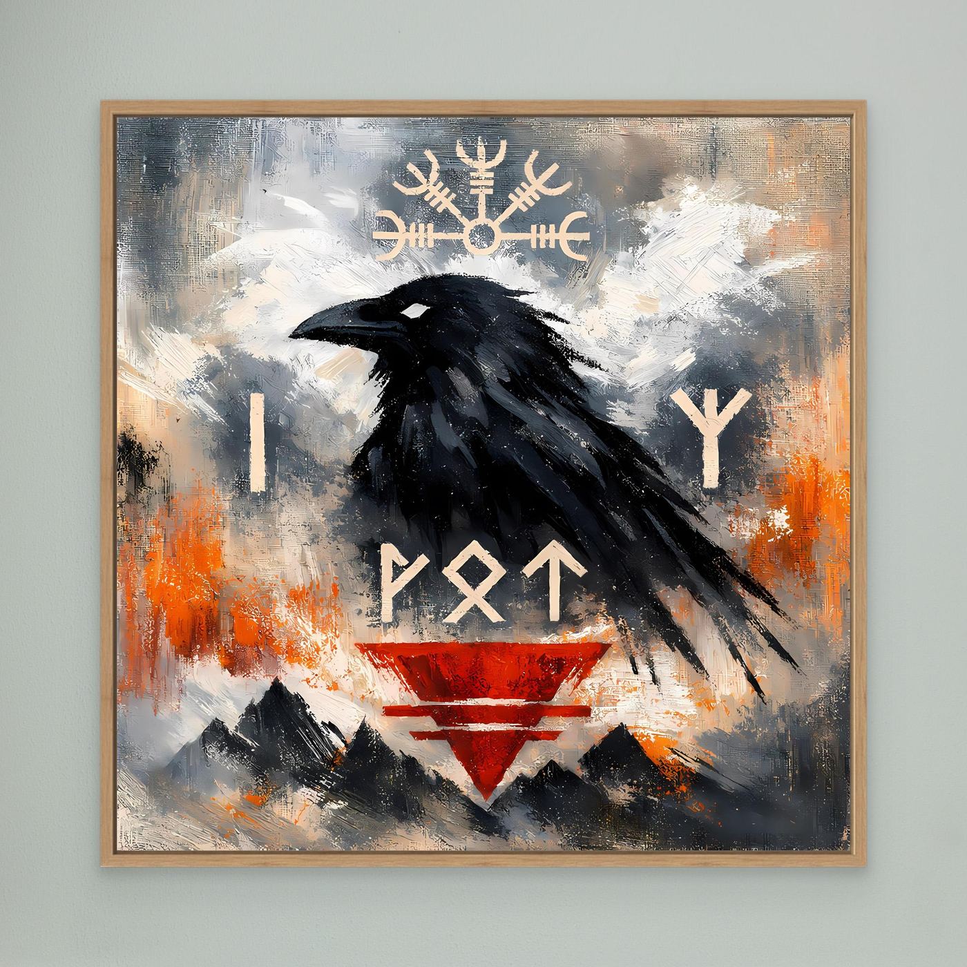 Leinwand Odin's Rabe | Wikinger Runen & Vegvísir Nordisches Wandbild