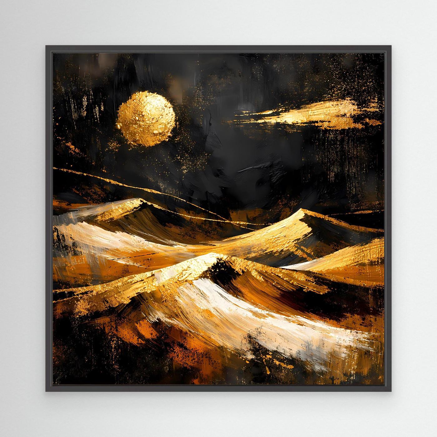 Leinwand Goldene Wüstenlandschaft bei Nacht | Abstraktes Dünen Wandbild Modern