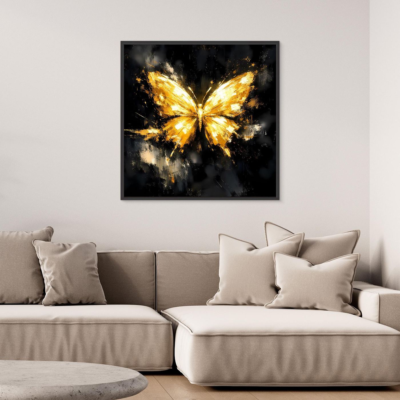 Leinwand Eleganter Goldener Schmetterling | Abstraktes Luxus Wandbild