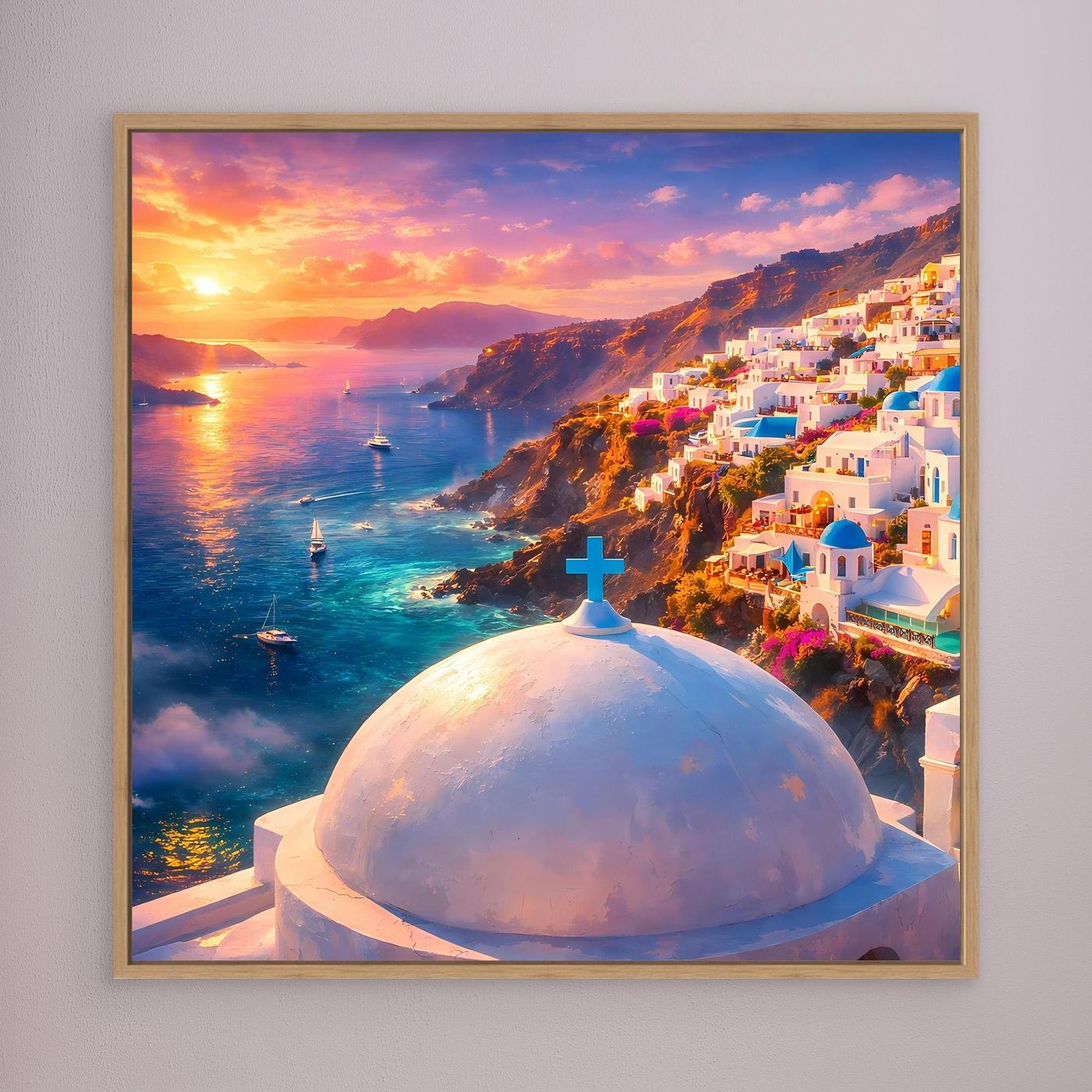 Leinwandbild Traumhaftes Santorini bei Sonnenuntergang | Maritimes Urlaubsflair