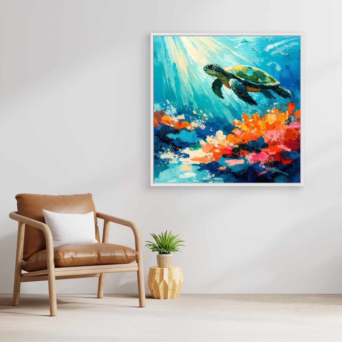 Leinwand Elegante Meeresschildkröte im Korallenriff | Abstraktes Ozean Wandbild