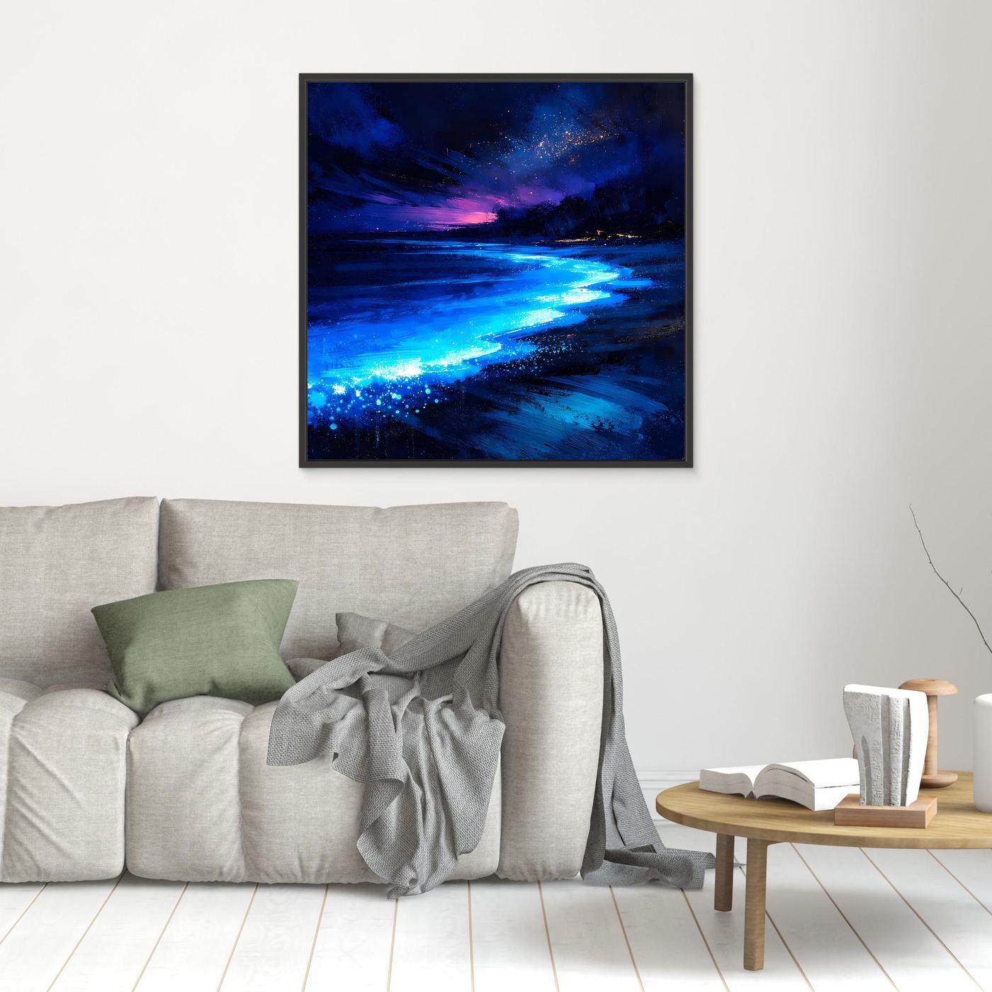 Leinwand Biolumineszierender Strand bei Nacht | Magische Wandkunst auf echter Leinwand