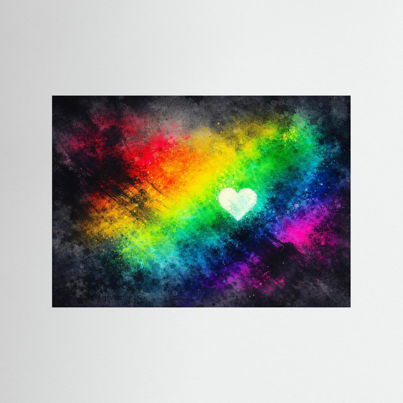 Leuchtendes Regenbogen Herz | Buntes Abstraktes Wandbild & Kunst Poster Querformat
