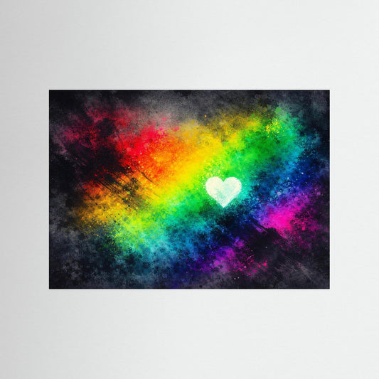Leuchtendes Regenbogen Herz | Buntes Abstraktes Wandbild & Kunst Poster Querformat