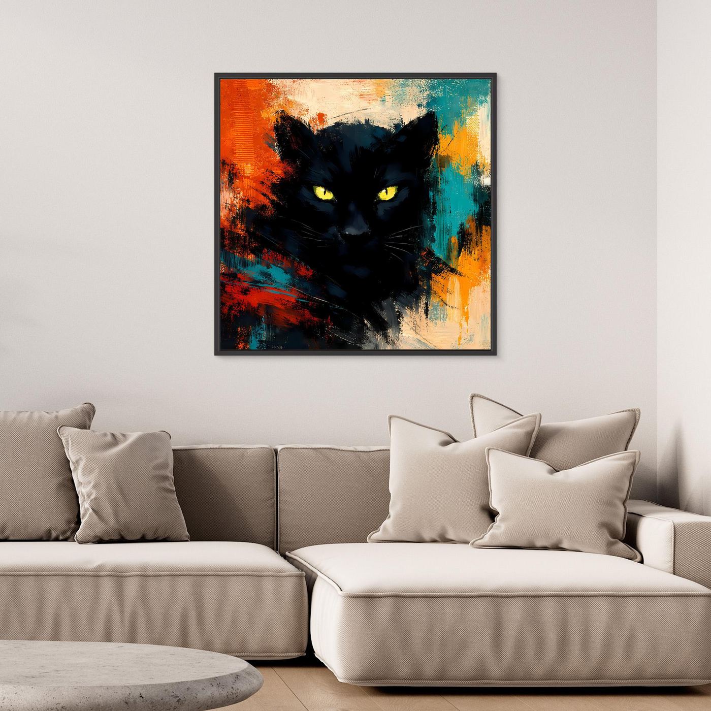 Premium Leinwand Schwarzer Panther Gelbe Augen | Abstraktes Kunst Poster Mystisches Wandbild - Copy