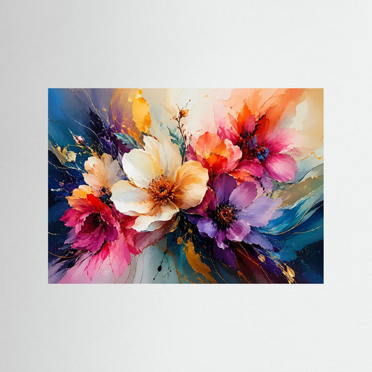 Blumenposter mit buntem Aquarellblumen-Motiv, ohne Rahmen
