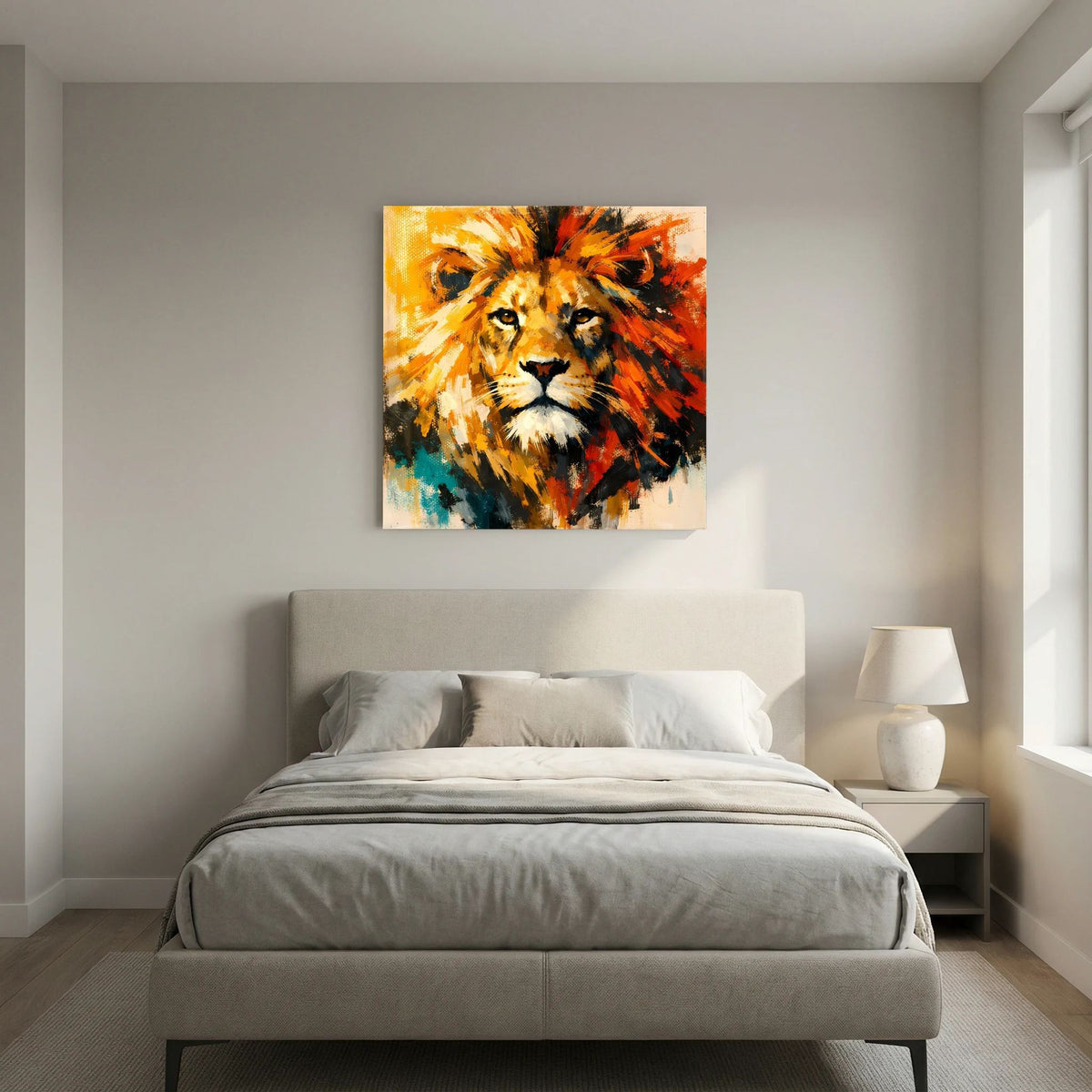 Leinwand Abstraktes Löwen Gemälde | Modernes Kraftvolles Tier Wandbild Bunt