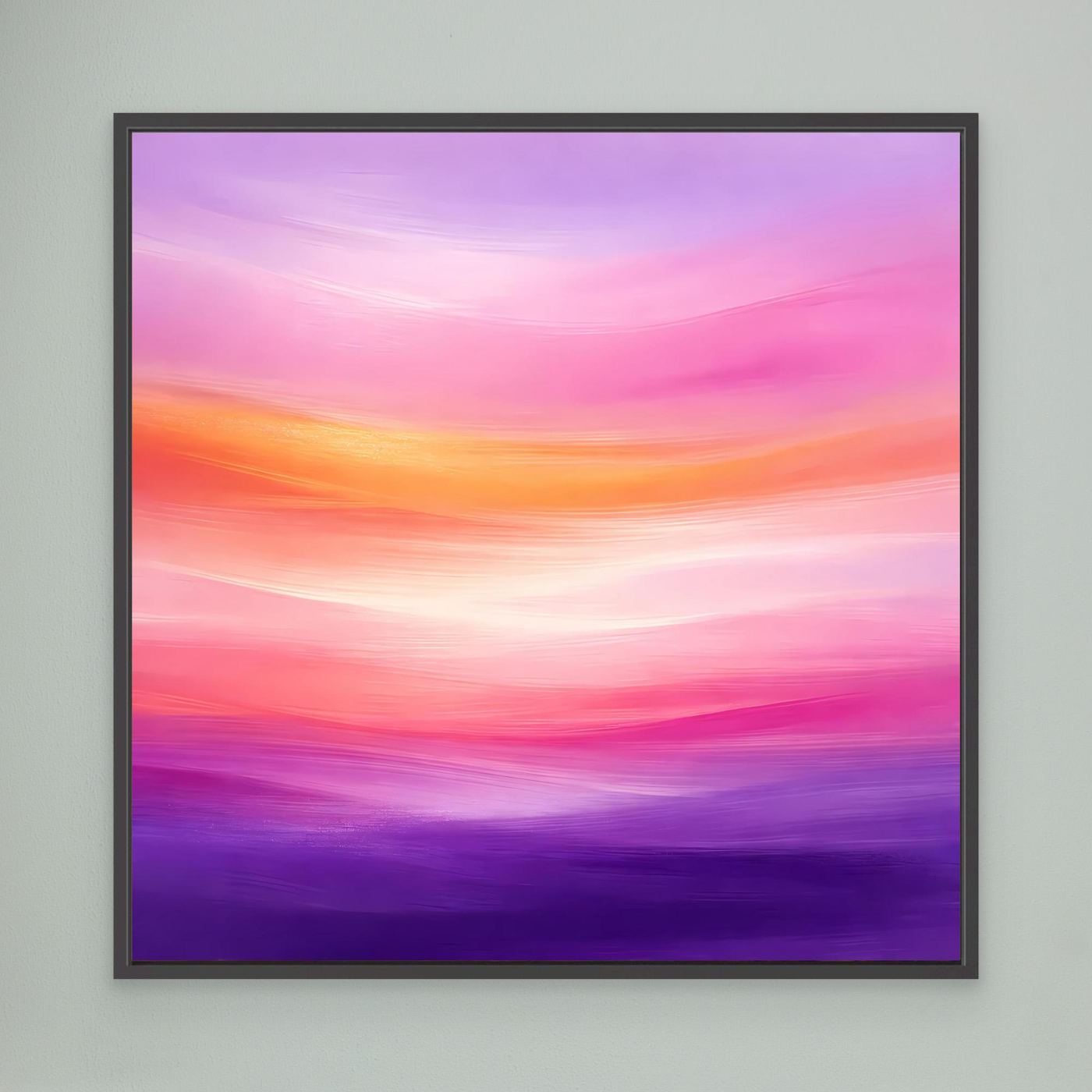 Gerahmtes Leinwandbild mit abstraktem Abendrot in Pink, Lila und Violett, horizontale Verläufe