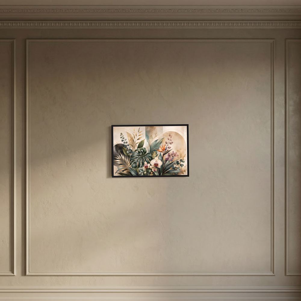 Gerahmtes Poster im Querformat mit botanischem Pflanzenmotiv in schwarzer Einfassung