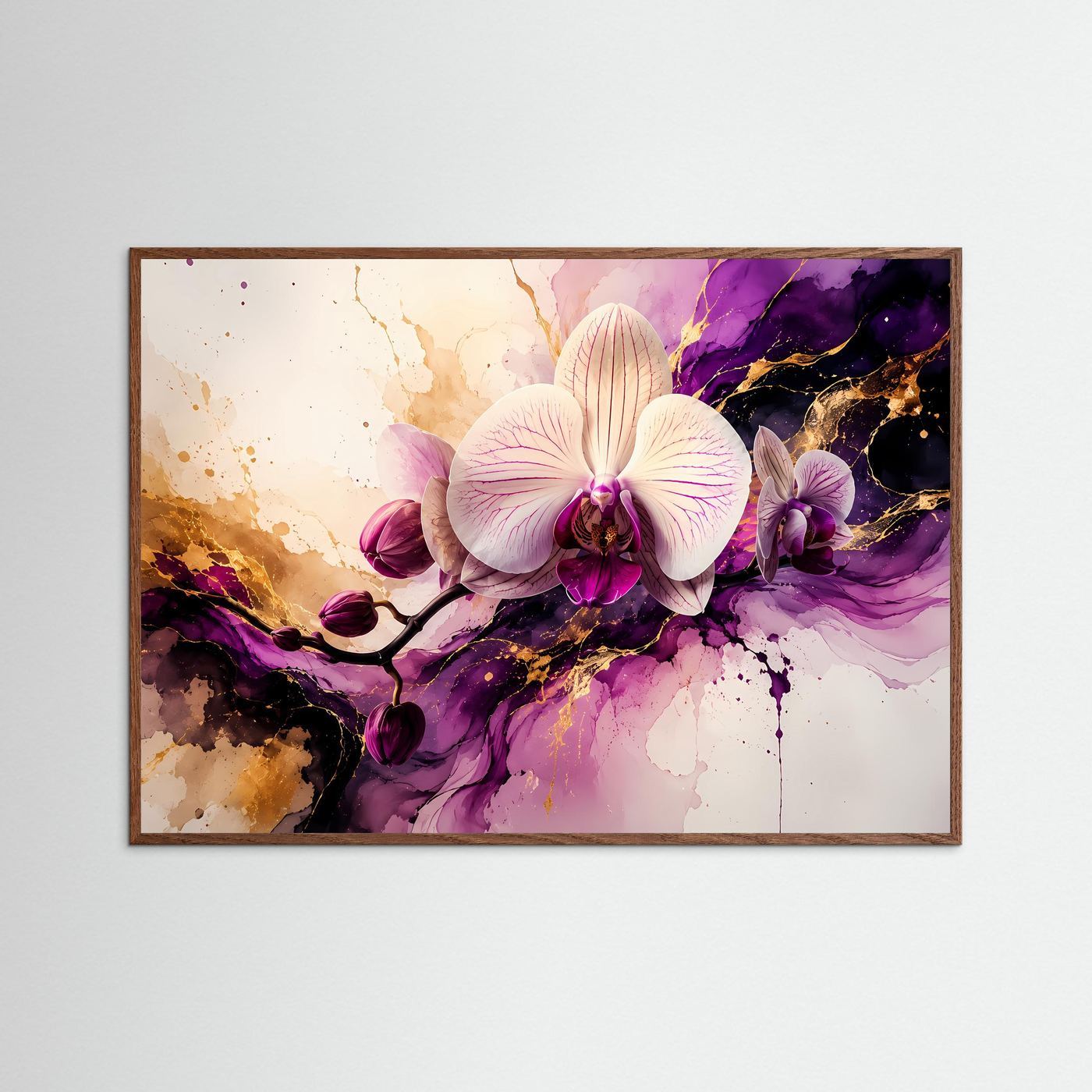 Elegante Orchidee im fließenden Farbspiel | Modernes Blumen- & Kunst-Poster Querformat