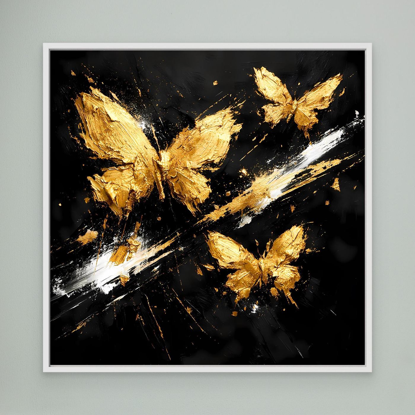 Leinwand Goldene Schmetterlinge im Flug | Abstraktes Modernes Wandbild