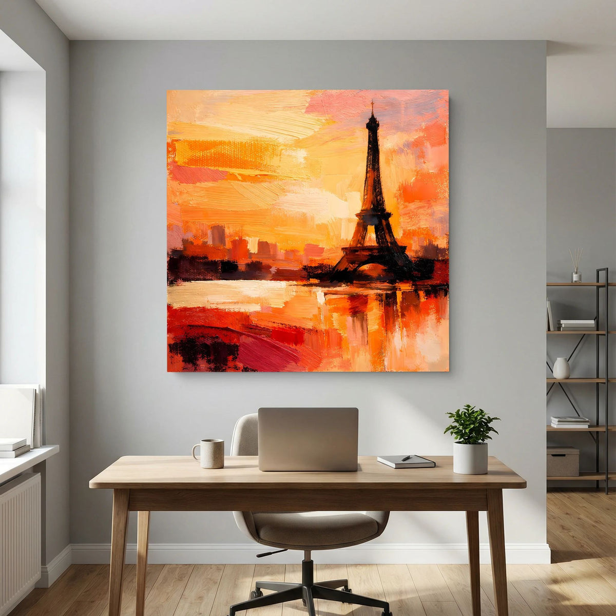 Leinwand Abstraktes Eiffelturm Paris Gemälde | Modernes Romantisches Wandbild Sonnenuntergang
