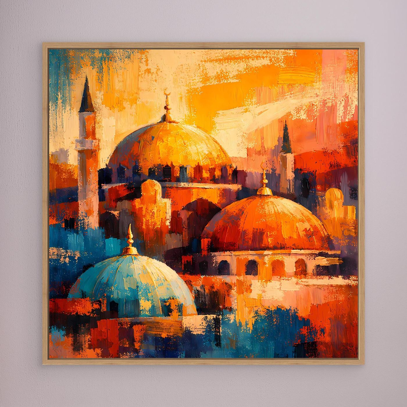 Leinwandbild orientalische Moschee, Kuppeln in Orange und Blau, Holzrahmen