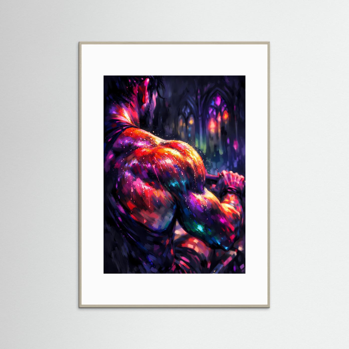 Fokus & Stärke | Abstraktes Bodybuilding Poster der Rückenmuskulatur in Neonfarben | Modernes Kunstposter Hochformat