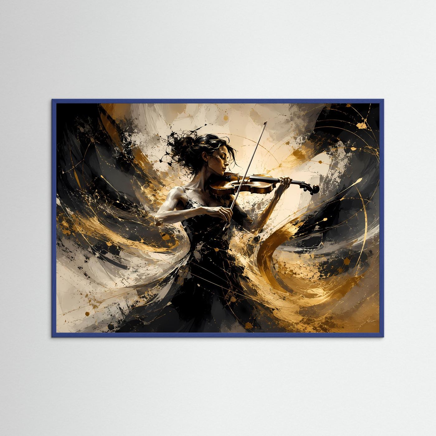 Elegante Geigerin in Gold und Schwarz | Musik & Abstrakte Kunst Wandbild