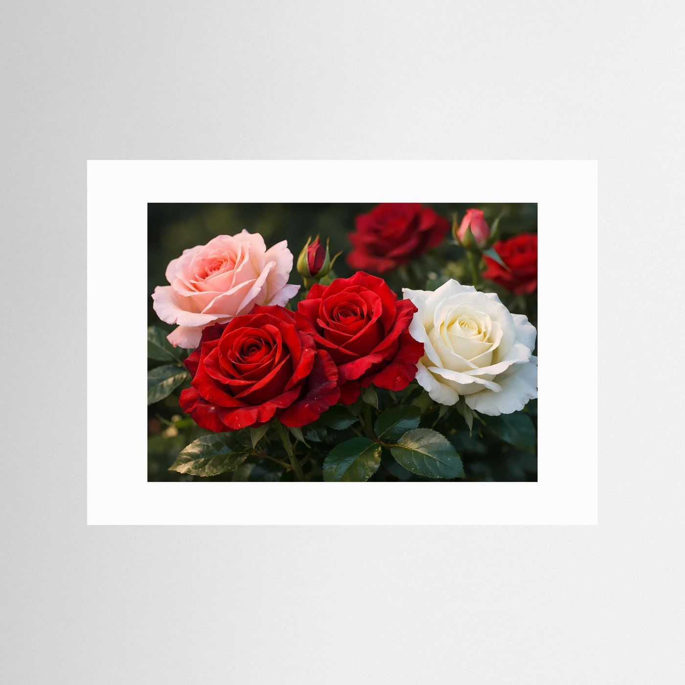 Rosenbouquet-Poster im Querformat mit weißen Rosen, Roten und Rosé, ohne Rahmen