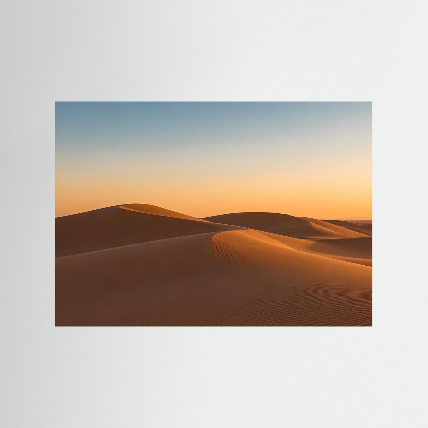 Poster mit Wüstenlandschaft und Sanddünen bei Sonnenuntergang, querformat