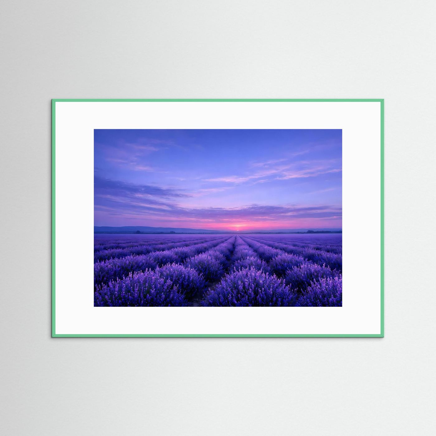 Poster Lavendelfeld im Sonnenuntergang | Majestätisches Violettes Wandbild