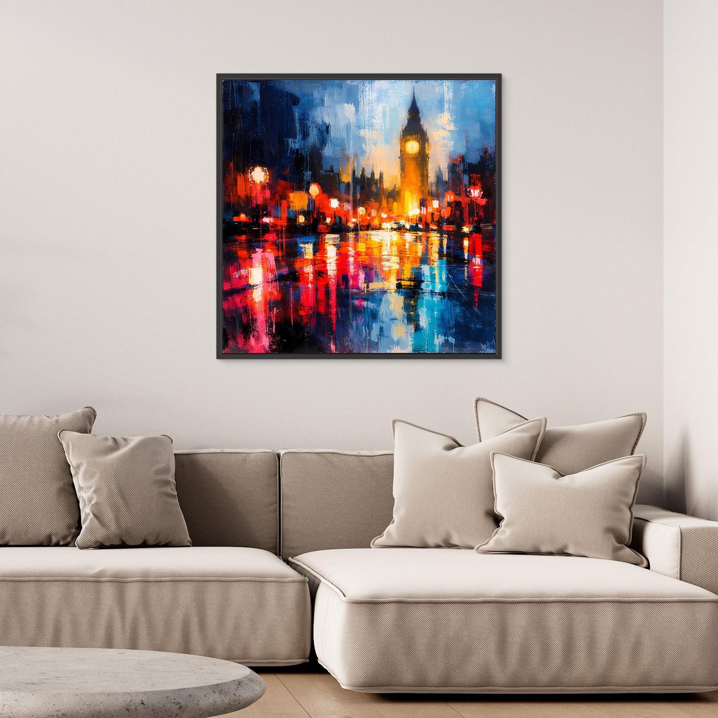 Leinwand Abstraktes Big Ben London Gemälde | Modernes Urbanes Wandbild bei Nacht