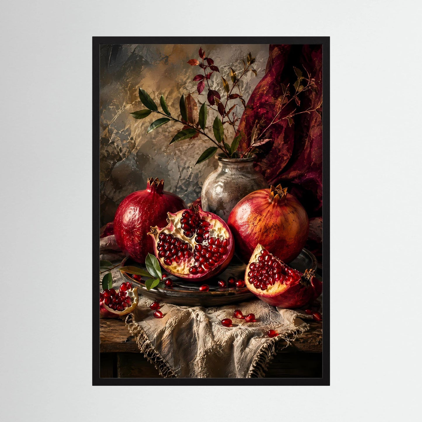 Granatäpfel Stillleben | Edle Früchte in Rubinrot und Gold | Poster Hochformat