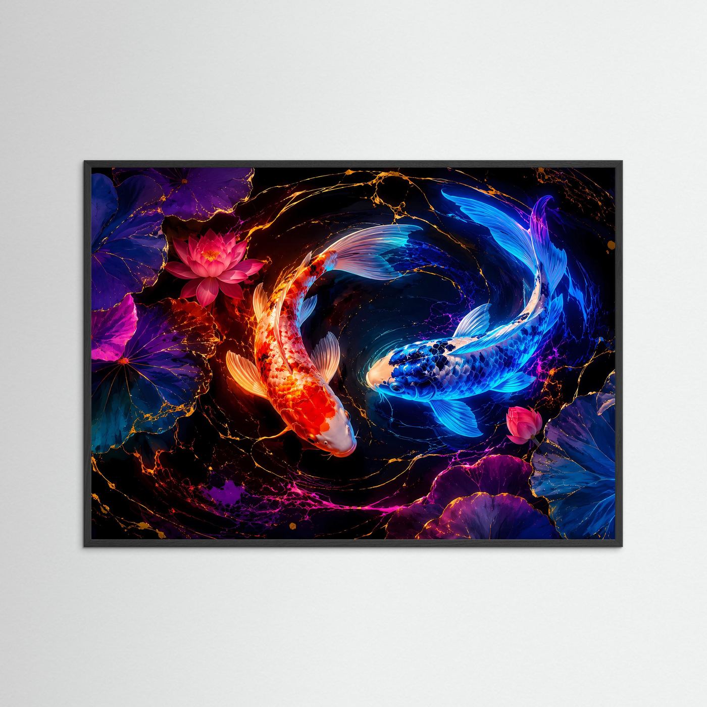 Yin Yang Koi Poster | Koi Karpfen Wandbild | Lotusblüten Kunst | Japanische Zen Dekoration | Fine Art Print