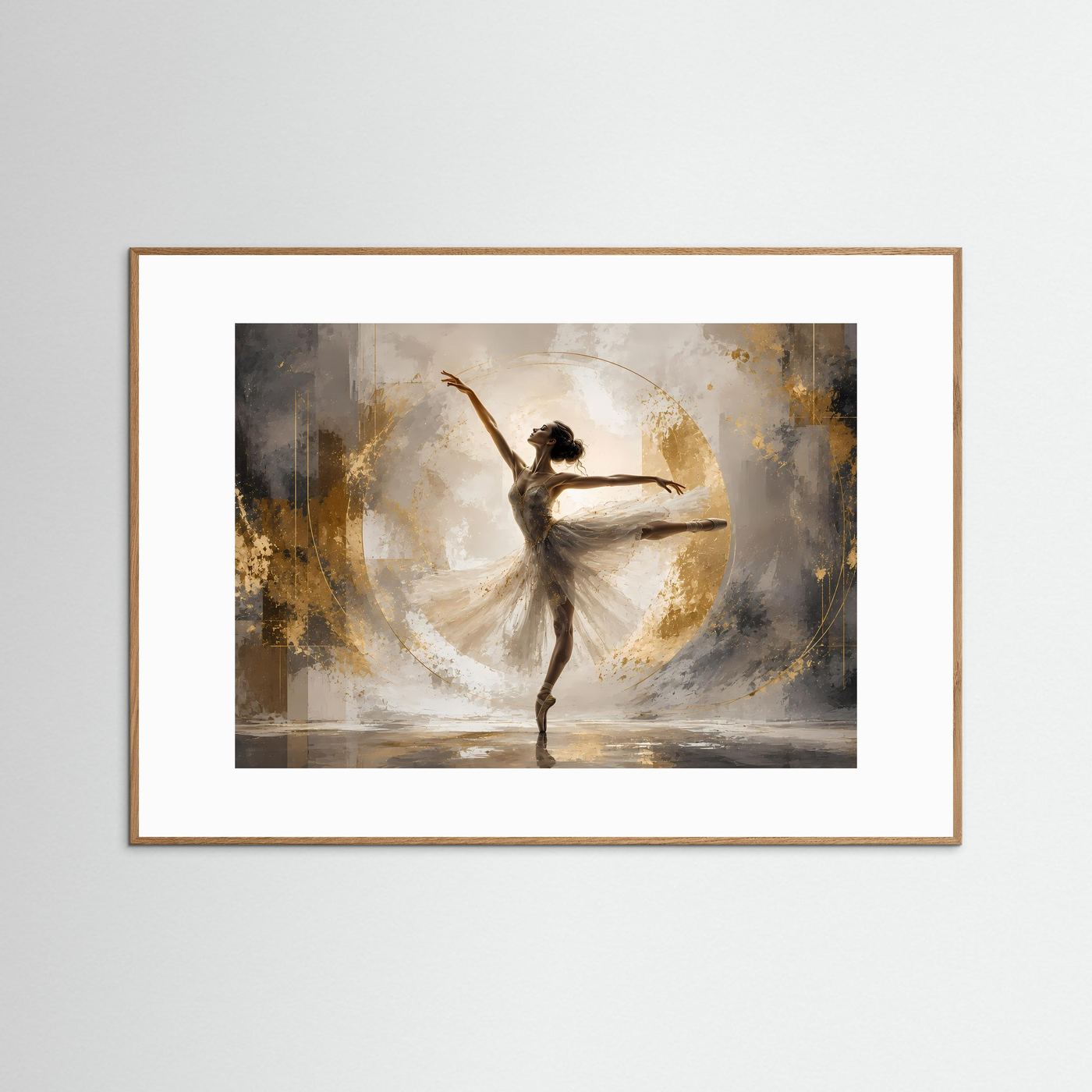 Elegante Ballerina im Goldrausch | Modernes Tänzerin & abstrakte Kunst Poster Querformat
